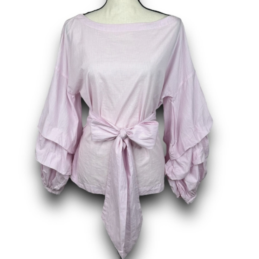Banana Republic Pink Gingham Checkered Long Sleeve Blouse Top Sz Medium